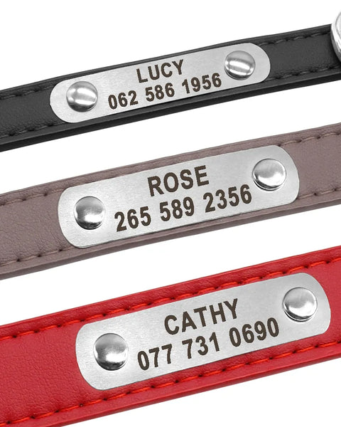 Personalized Dog Collar Vegan Leather for Small Medium Large Dogs and Cats