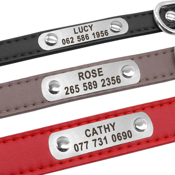 Personalized Dog Collar Vegan Leather for Small Medium Large Dogs and Cats