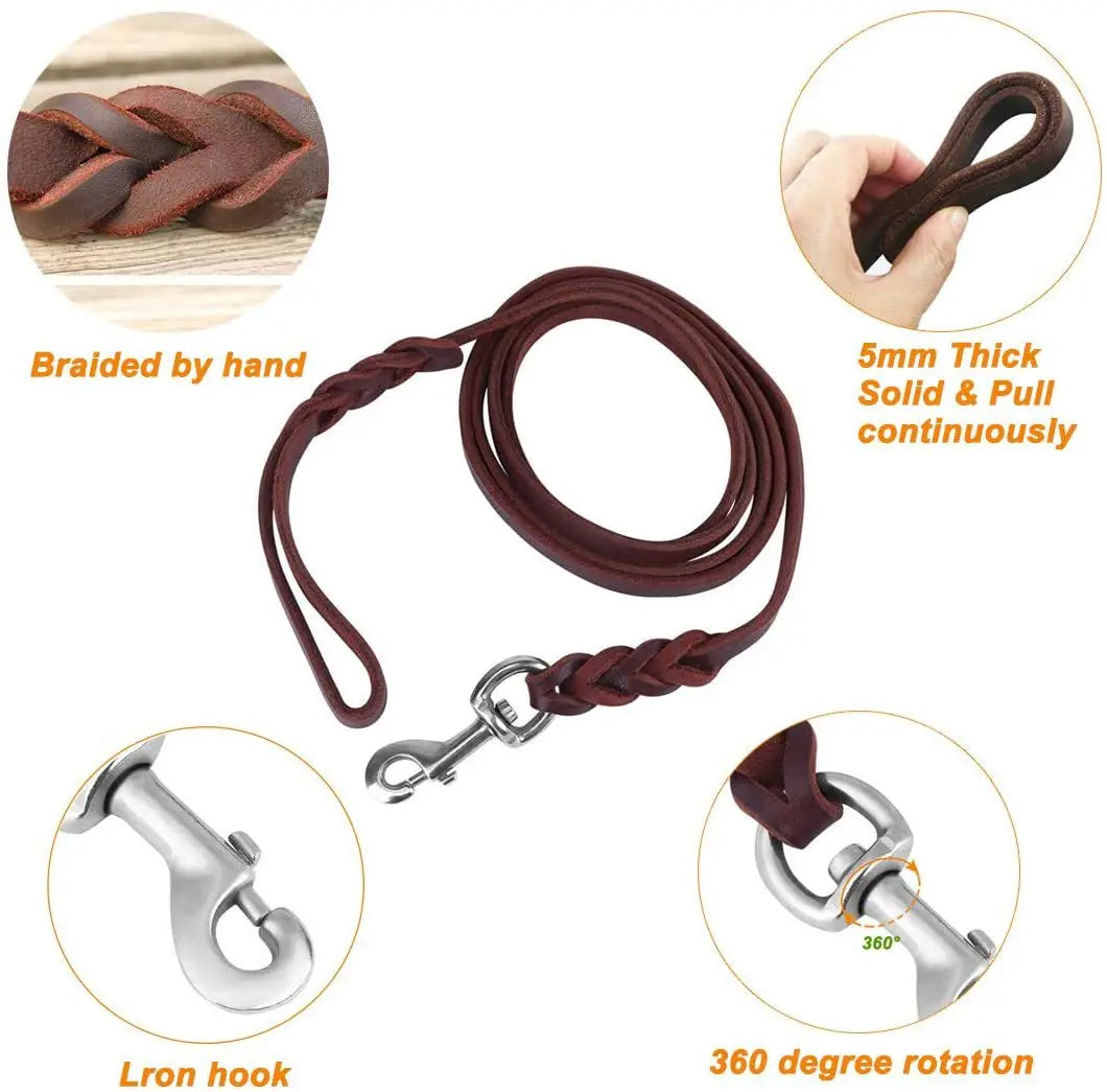 Long Genuine Leather Leashes for Medium and Large Dogs