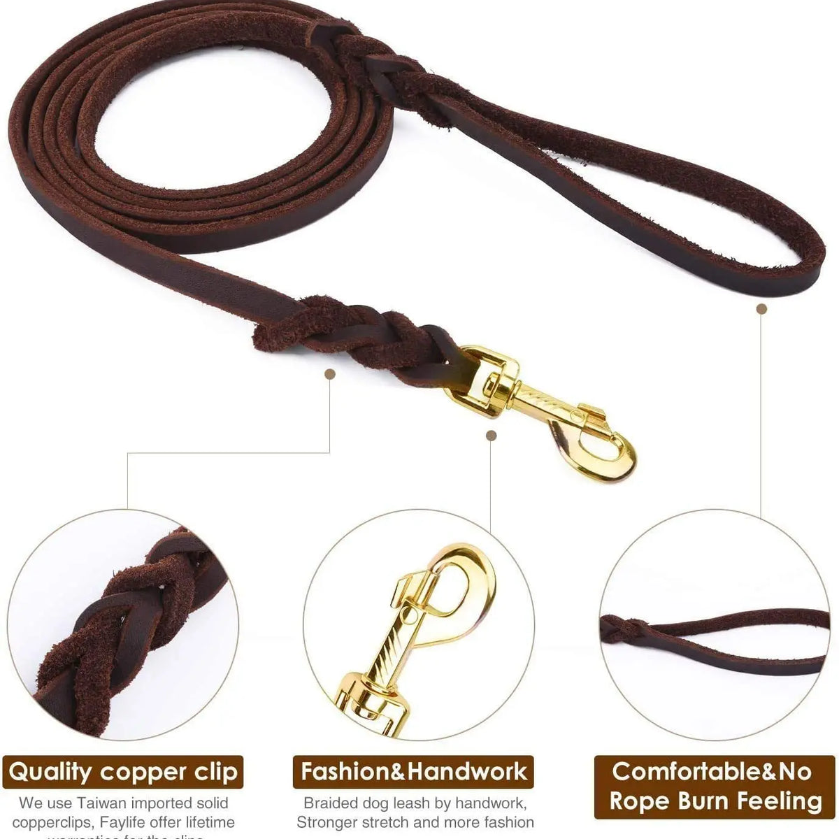 Long Genuine Leather Leashes for Medium and Large Dogs