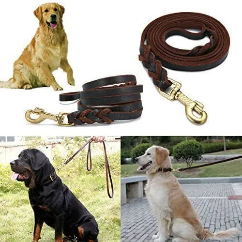 Long Genuine Leather Leashes for Medium and Large Dogs