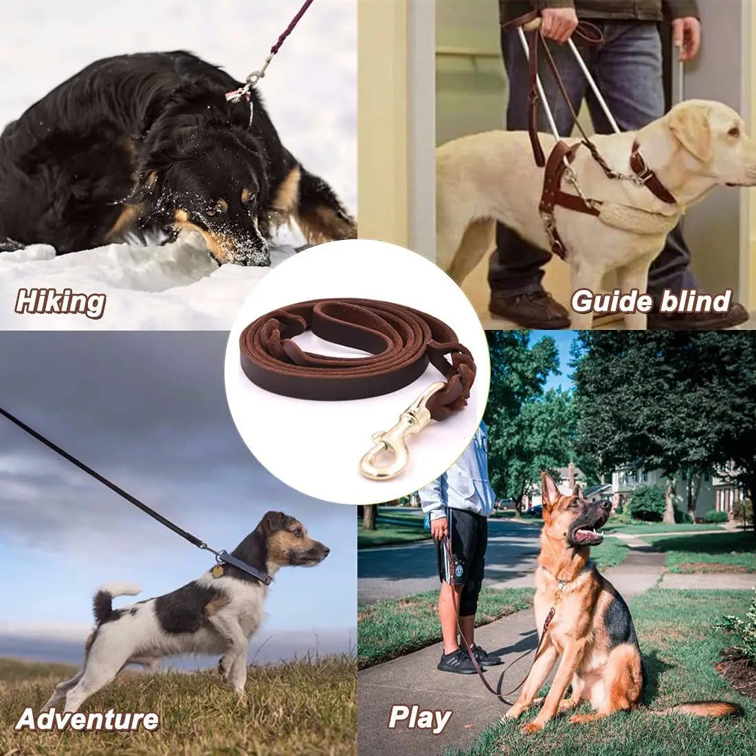 Long Genuine Leather Leashes for Medium and Large Dogs