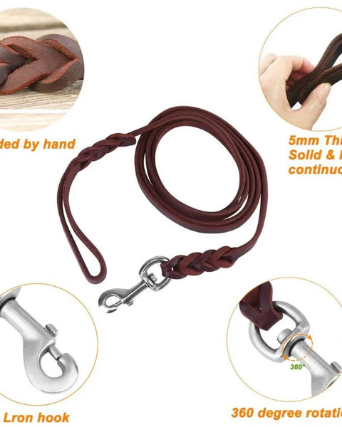 Long Genuine Leather Leashes for Medium and Large Dogs