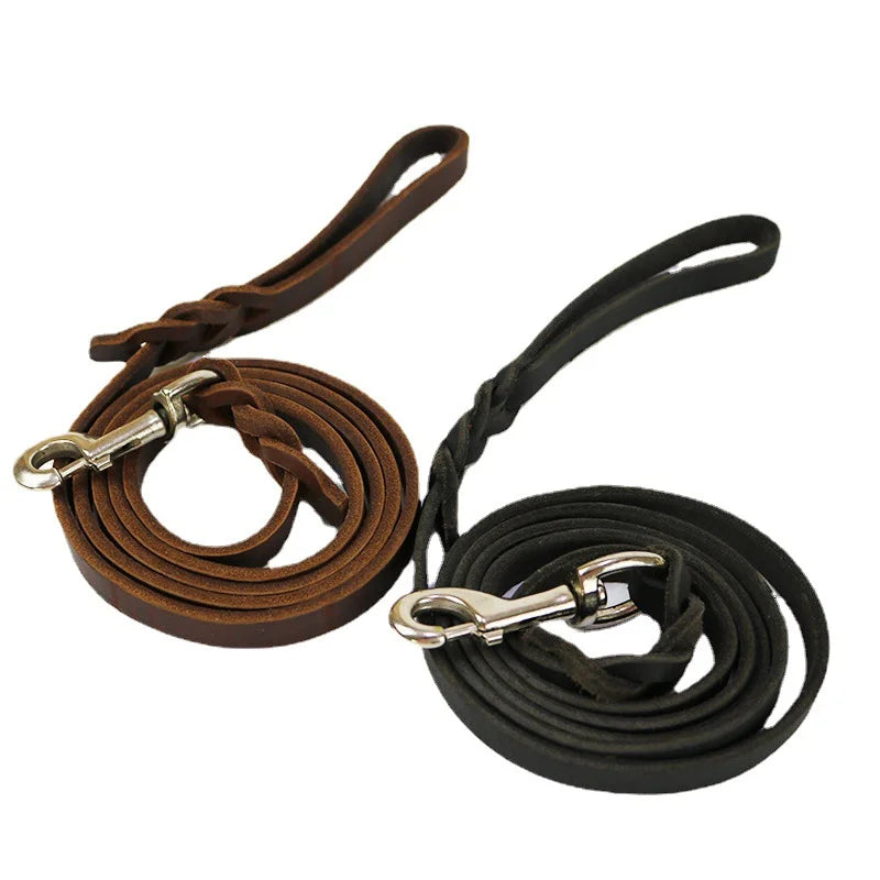 Long Genuine Leather Leashes for Medium and Large Dogs