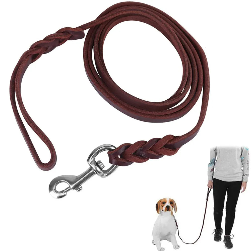 Long Genuine Leather Leashes for Medium and Large Dogs