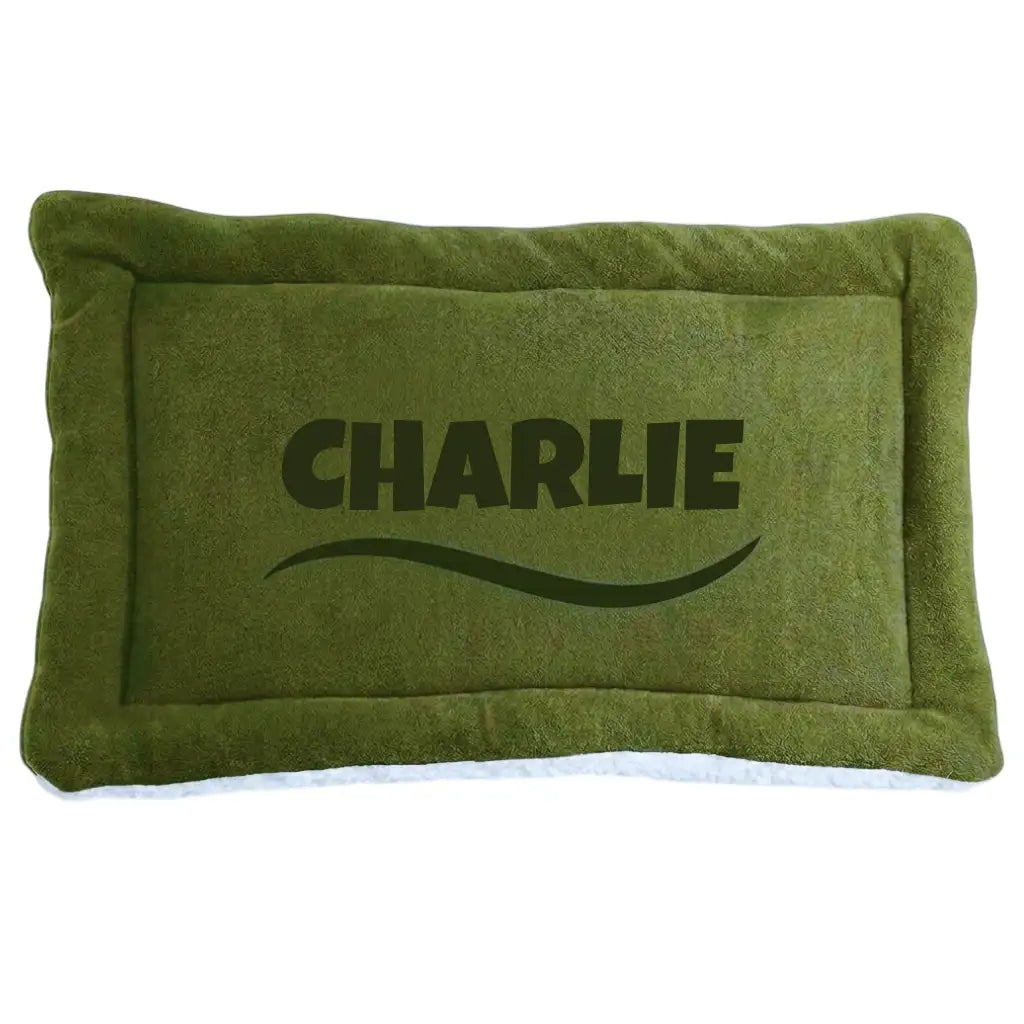 Personalized Green Double-Sided Dog & Cat Mat Bed - Custom Engraved Fleece & Sherpa Pet Bed, Washable Handmade Blanket