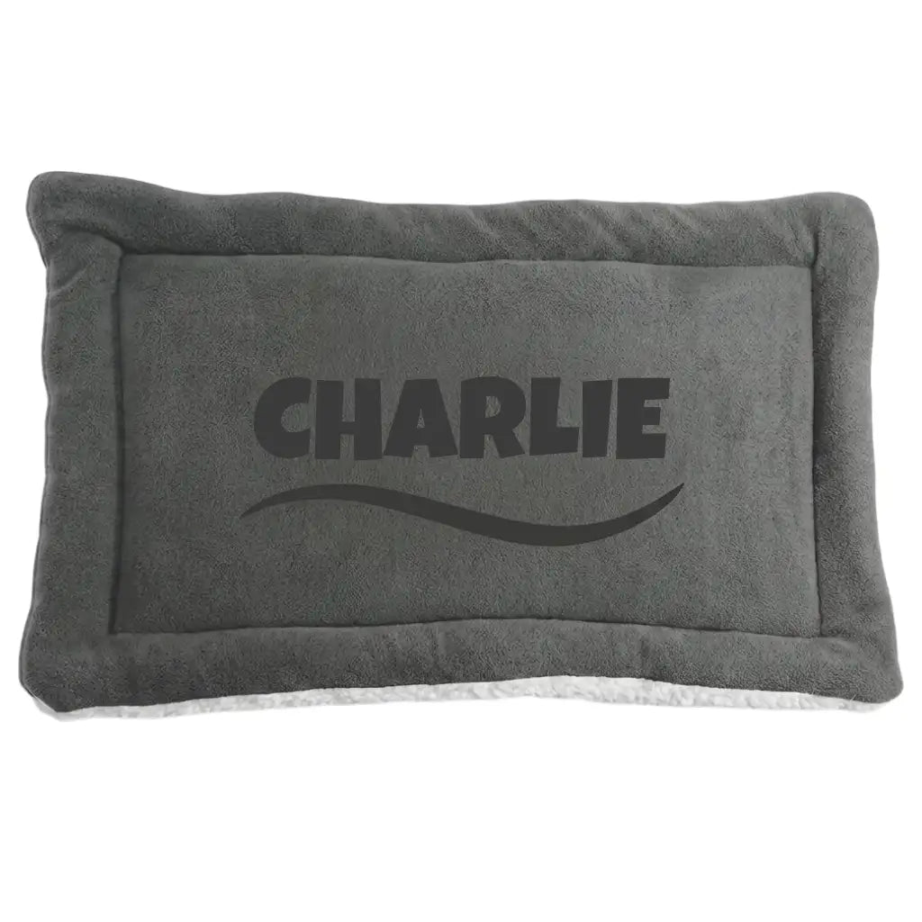 Personalized Gray Double-Sided Dog & Cat Mat Bed - Custom Engraved Fleece & Sherpa Pet Bed, Washable Handmade Blanket