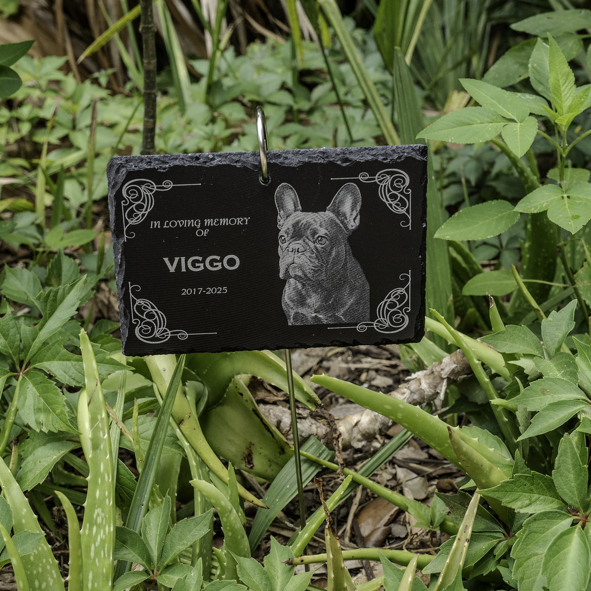 Lemuria Outdoor Pet Memorial Plaque with Garden Stake Dog Grave Marker or Cat Headstone Personalized Slate Memorial Stone for Pets Weatherproof Rainbow Bridge Tribute for Yard or Cemetery