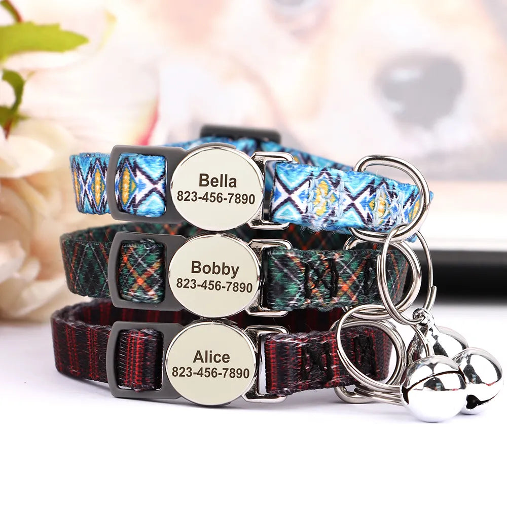 Personalized Colorful Cat Collar With Engraved Name.