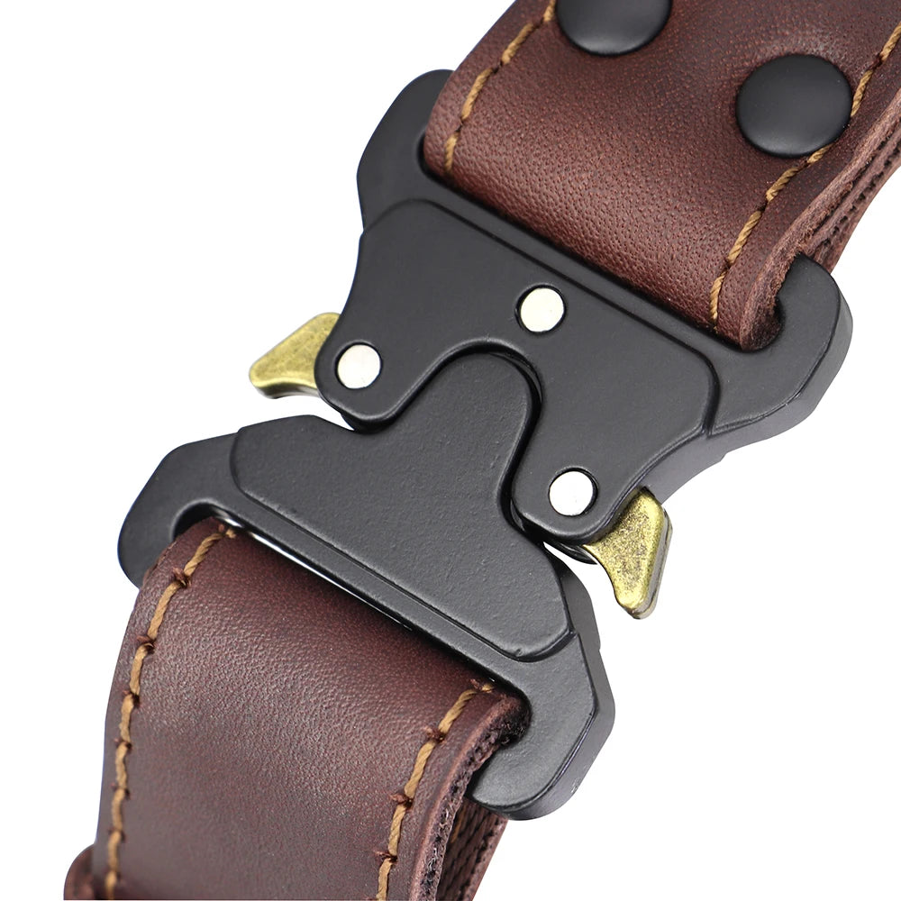 Soft Real Leather Dog Collar with Buckle and Handle for Medium and Large Dogs