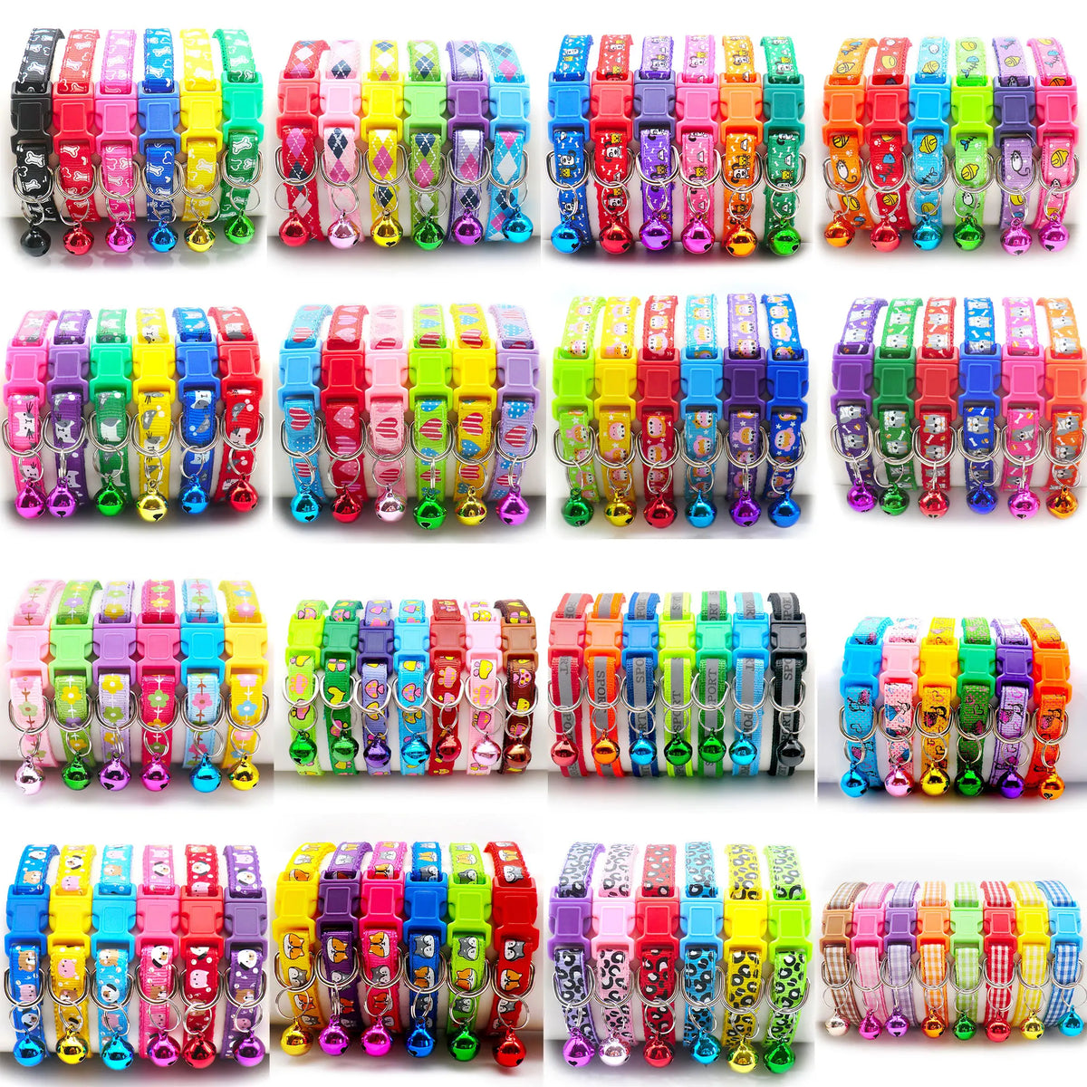 Bulk Colorful Adjustable Cat Collars with Bells 12 Pcs