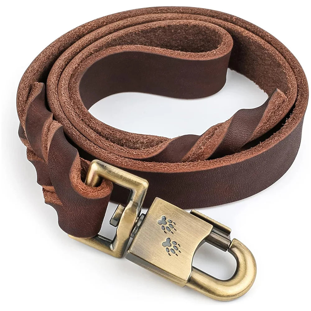 Genuine Leather Dog Leash 3/4/5 ft x 1 inch for Large and Medium Dogs