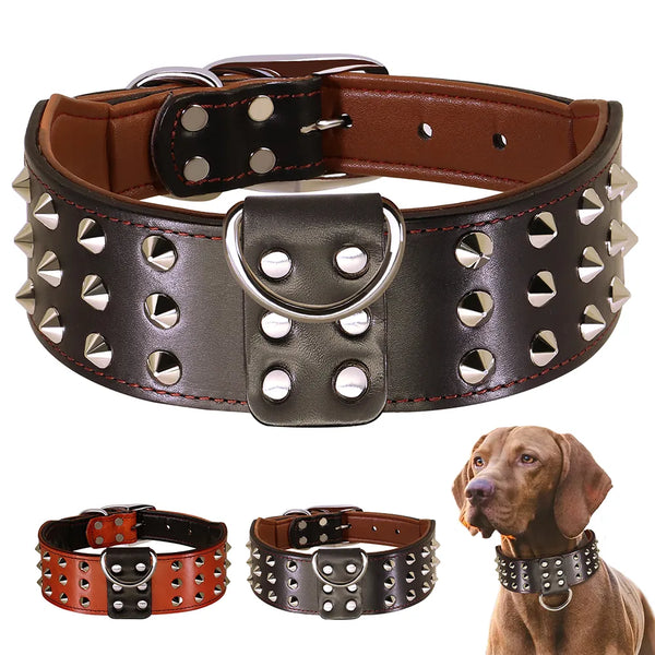 Leather Spiked Dog Collar for Large Dogs