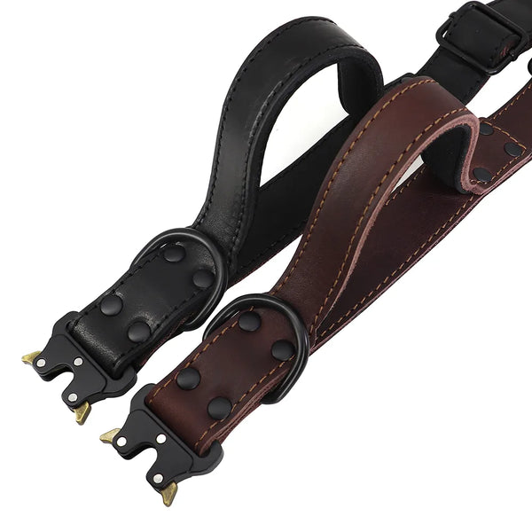 Soft Real Leather Dog Collar with Buckle and Handle for Medium and Large Dogs