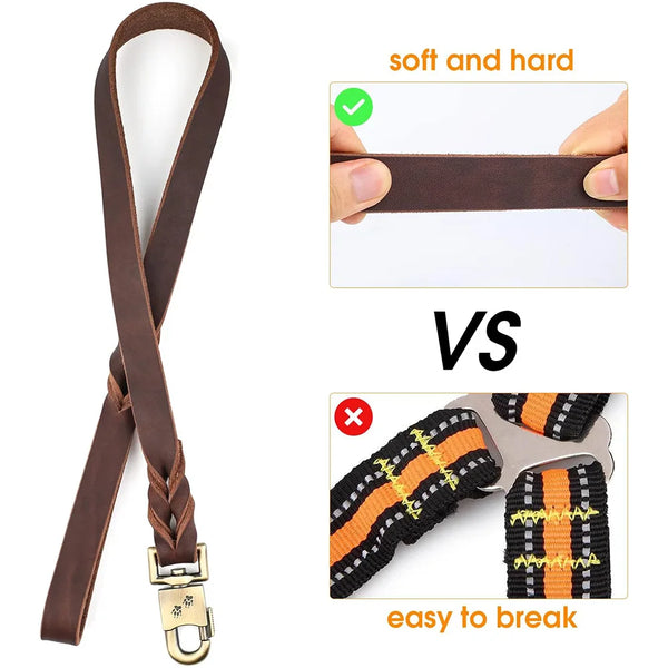 Genuine Leather Dog Leash 3/4/5 ft x 1 inch for Large and Medium Dogs