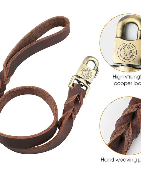 Genuine Leather Dog Leash 3/4/5 ft x 1 inch for Large and Medium Dogs