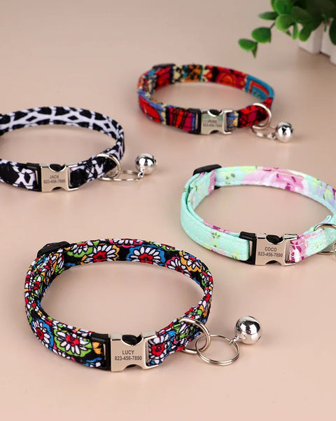 Personalized Colorful Cat Collar With Engraved Name.
