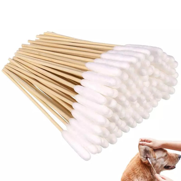 100 Pcs Long Ear Swabs Cotton and Wool