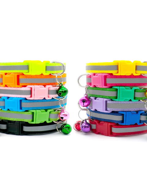 Bulk Colorful Adjustable Cat Collars with Bells 12 Pcs