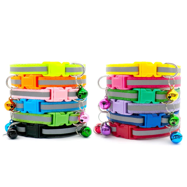 Bulk Colorful Adjustable Cat Collars with Bells 12 Pcs