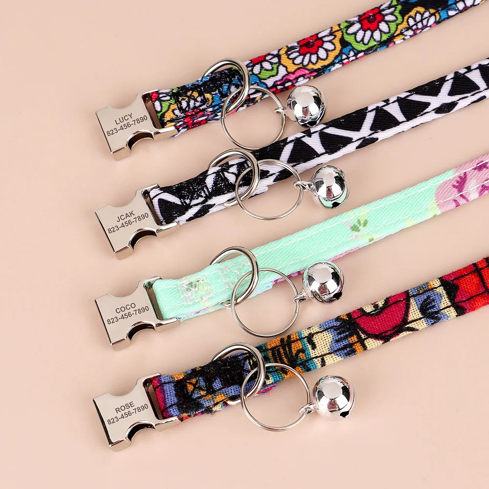 Personalized Colorful Cat Collar With Engraved Name.