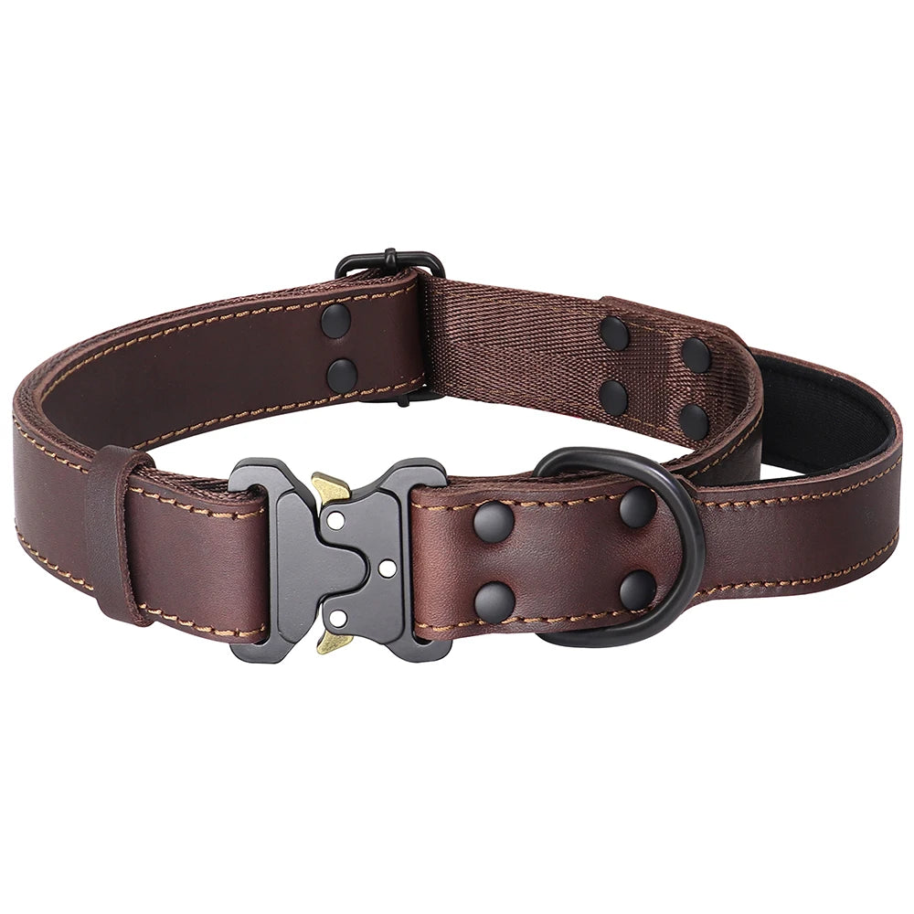Soft Real Leather Dog Collar with Buckle and Handle for Medium and Large Dogs