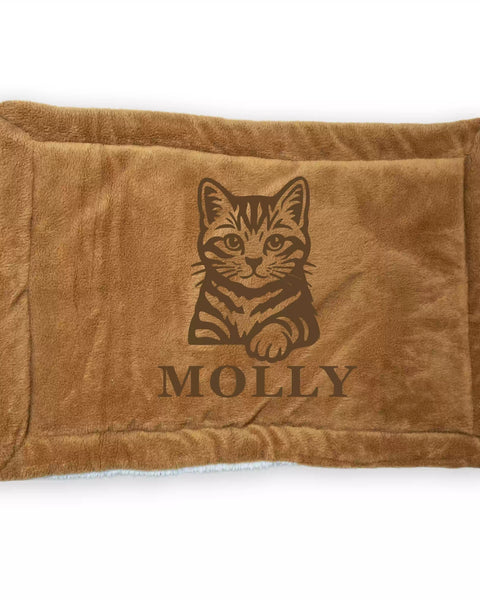 Small Personalized Double-Sided Dog & Cat Mat Bed - Custom Engraved Fleece & Sherpa Pet Bed