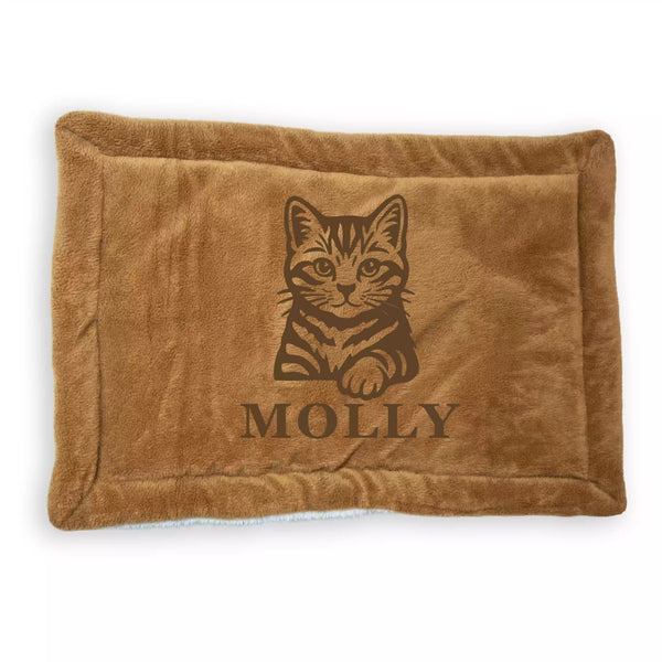 Small Personalized Double-Sided Dog & Cat Mat Bed - Custom Engraved Fleece & Sherpa Pet Bed