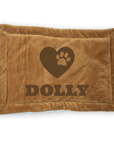 Personalized Pet Blanket Mat 24x15 - Engraved Name & Icon, Double-Sided Fleece & Sherpa, Dog & Cat