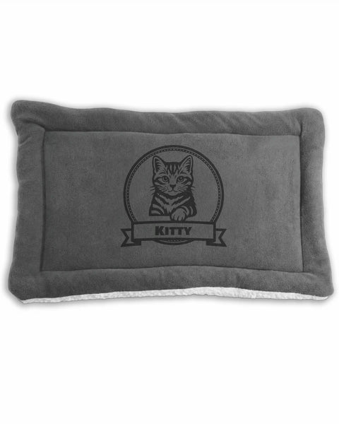 Small Personalized Green Double-Sided Dog & Cat Mat Bed - Custom Engraved Fleece & Sherpa Pet Bed