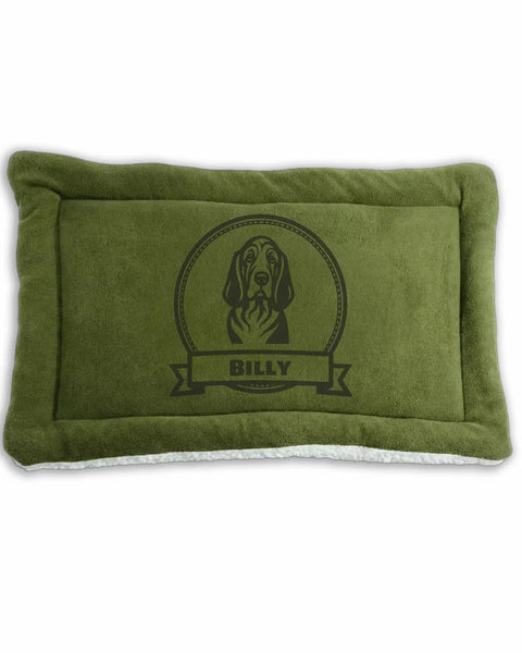 Small Personalized Green Double-Sided Dog & Cat Mat Bed - Custom Engraved Fleece & Sherpa Pet Bed