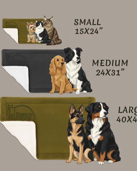 Dog & Cat Custom  Mat – Personalized Fleece and Sherpa Pet Mat with Name, Icon or Breed Image
