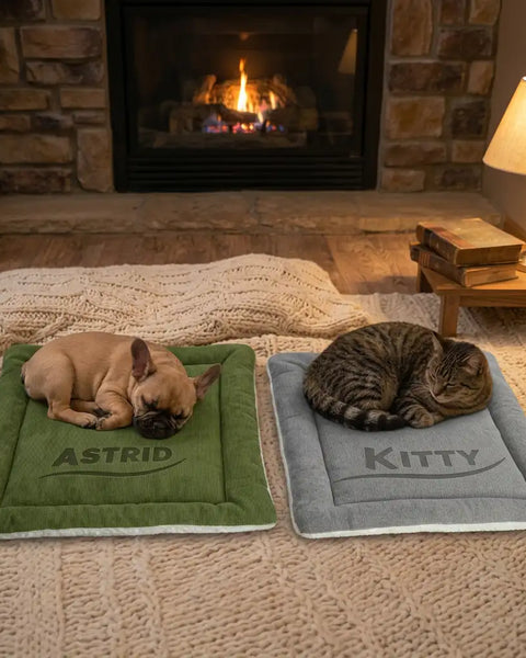 Personalized Green Double-Sided Dog & Cat Mat Bed - Custom Engraved Fleece & Sherpa Pet Bed, Washable Handmade Blanket