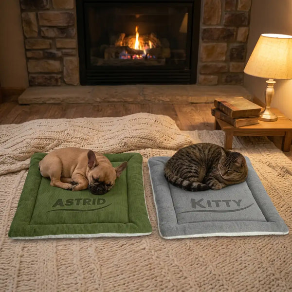 Personalized Green Double-Sided Dog & Cat Mat Bed - Custom Engraved Fleece & Sherpa Pet Bed, Washable Handmade Blanket