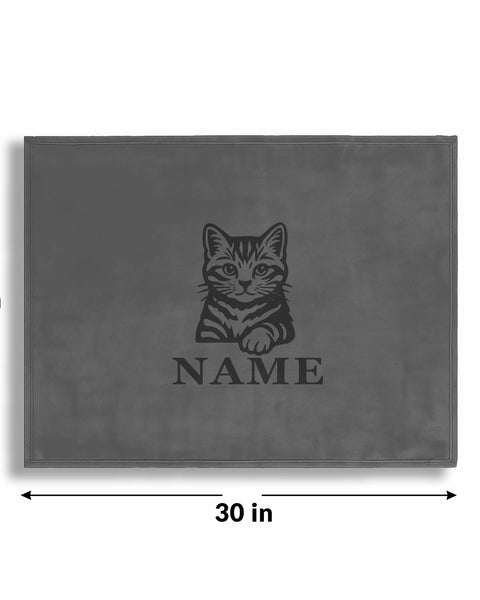 Personalized Gray Fleece Pet Blanket 20x30 Horizontal - Engraved Name & Breed Art, Soft Polar Fleece, Dog & Cat