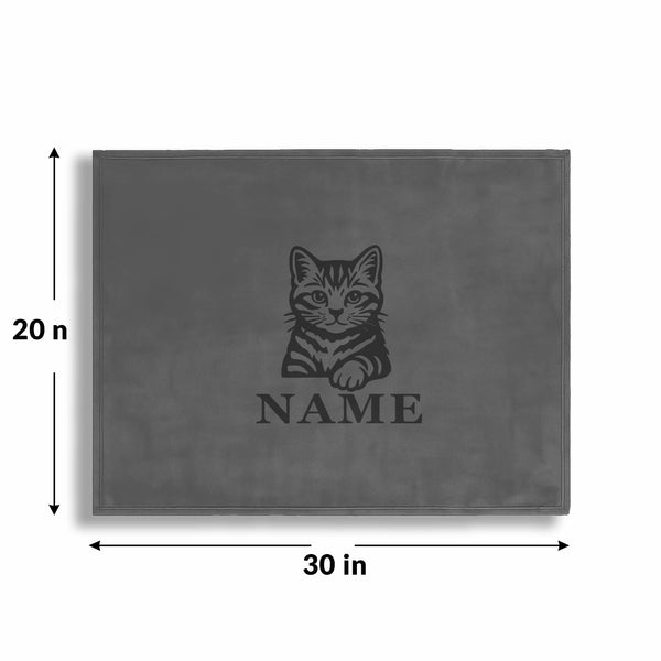 Personalized Gray Fleece Pet Blanket 20x30 Horizontal - Engraved Name & Breed Art, Soft Polar Fleece, Dog & Cat