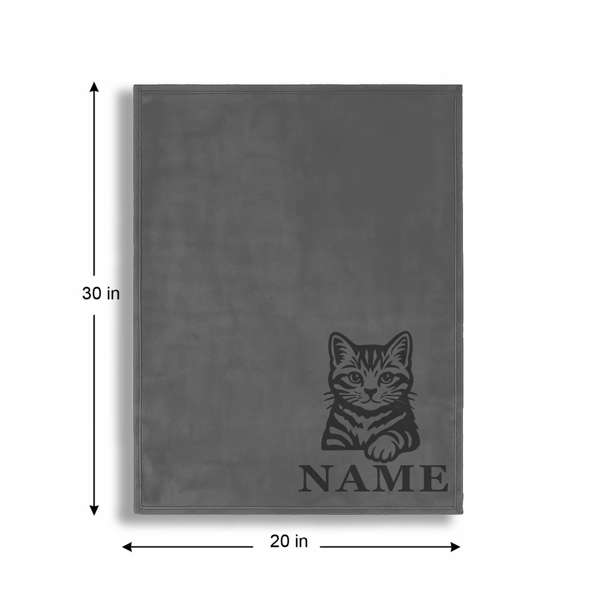 Personalized Gray Fleece Pet Blanket 20x30 - Engraved Name & Breed Art, Soft Polar Fleece, Dog & Cat