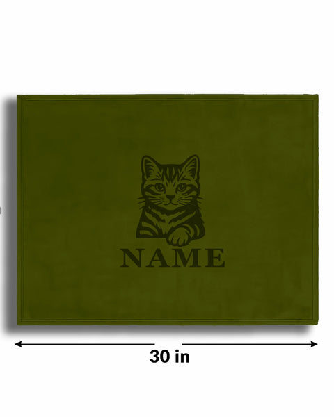 Personalized Green Fleece Pet Blanket 20x30 Horizontal - Engraved Name & Breed Art, Soft Polar Fleece, Dog & Cat