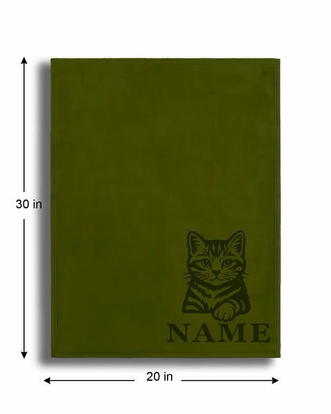 Personalized Green Fleece Pet Blanket 20x30 - Engraved Name & Breed Art, Soft Polar Fleece, Dog & Cat