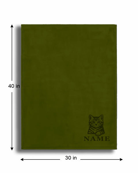 Personalized Green Fleece Pet Blanket 30x40 - Engraved Name & Breed Art, Soft Polar Fleece, Dog & Cat