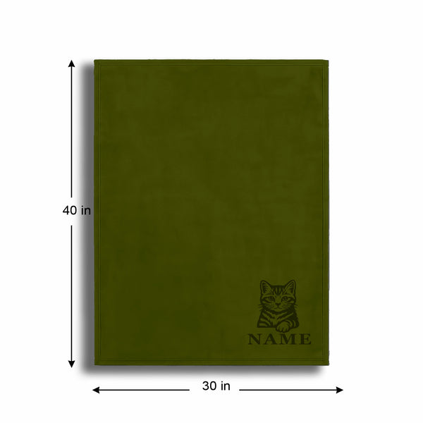 Personalized Green Fleece Pet Blanket 30x40 - Engraved Name & Breed Art, Soft Polar Fleece, Dog & Cat