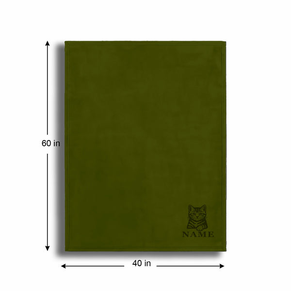 Personalized Green Fleece Pet Blanket 40x60 - Engraved Name & Breed Art, Soft Polar Fleece, Dog & Cat