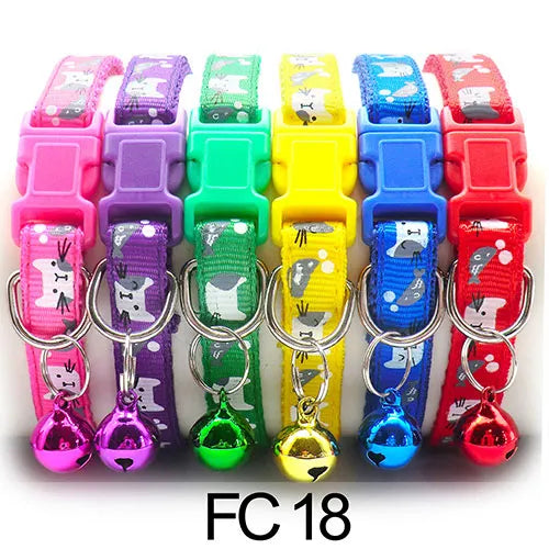 Bulk Colorful Adjustable Cat Collars with Bells 12 Pcs