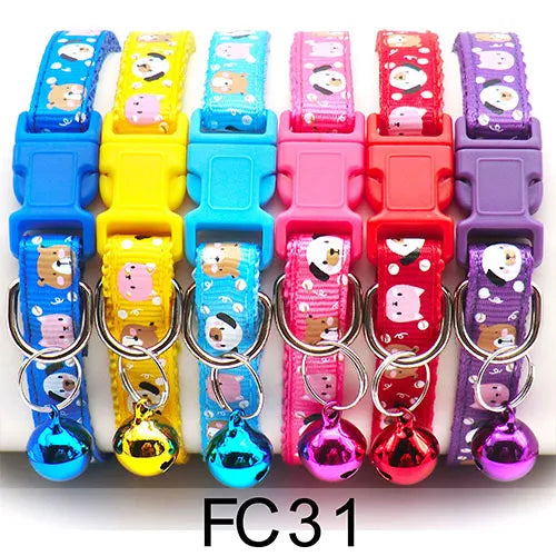 Bulk Colorful Adjustable Cat Collars with Bells 12 Pcs