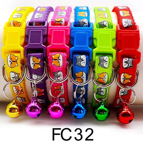 Bulk Colorful Adjustable Cat Collars with Bells 12 Pcs