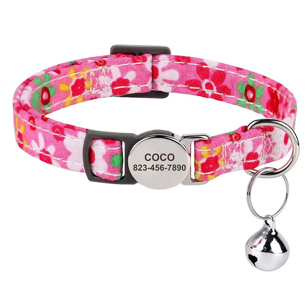 Personalized Colorful Cat Collar With Engraved Name.