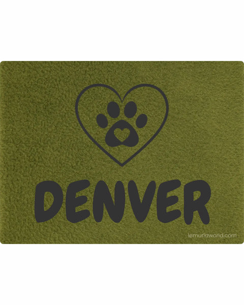 Personalized Green Pet Blanket Mat 48x38 - Engraved Name & Icon, Double-Sided Fleece & Sherpa, Dog & Cat