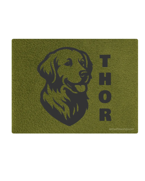Personalized Gray Pet Blanket Mat 24x15 - Engraved Name & Breed Art, Double-Sided Fleece & Sherpa, Dog & Cat