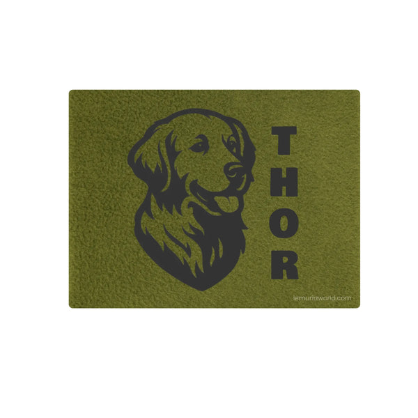 Personalized Gray Pet Blanket Mat 24x15 - Engraved Name & Breed Art, Double-Sided Fleece & Sherpa, Dog & Cat