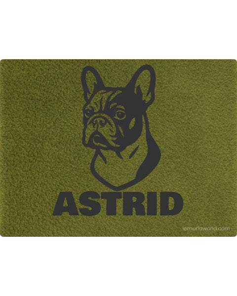 Personalized Green Pet Blanket Mat 48x38 - Engraved Name & Breed Art, Double-Sided Fleece & Sherpa, Dog & Cat